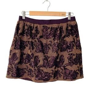 Club Monaco Gold Burgundy Beaded Sequin Mini Skirt size 6